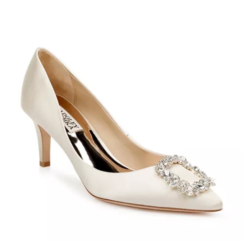 Badgley Mischka Cream Pumps with Silver Embellishment
